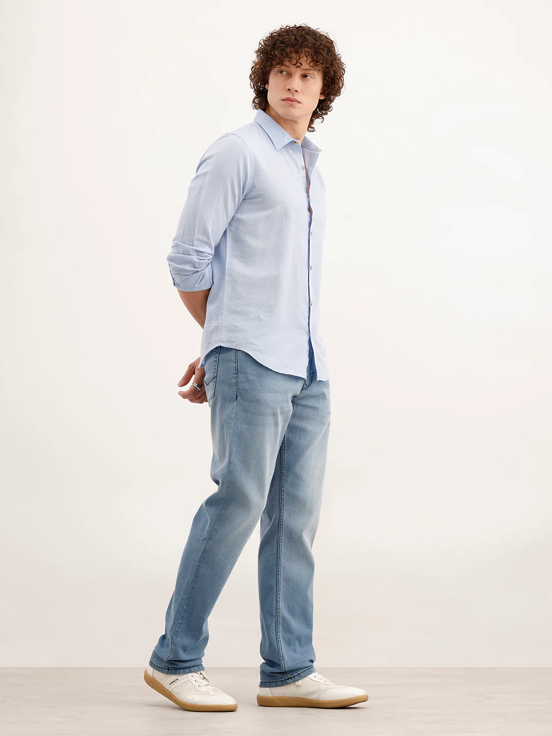 Straight Fit Faded Denim Jeans | Light Blue - Image 2