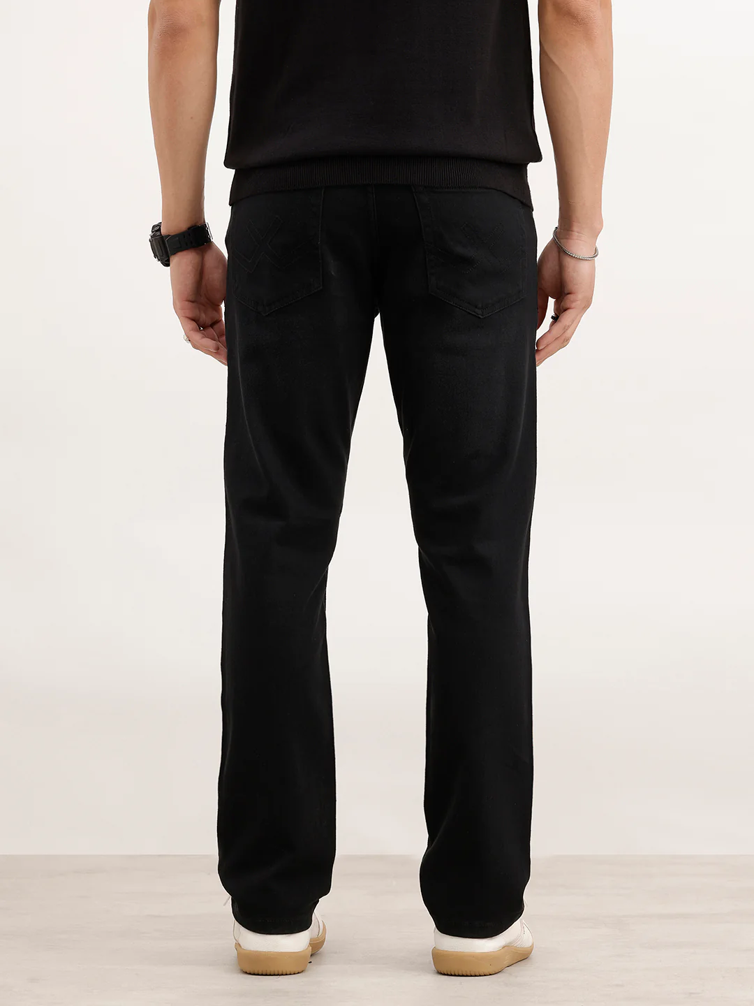 Straight Fit Solid Denim Jeans | Black - Image 3