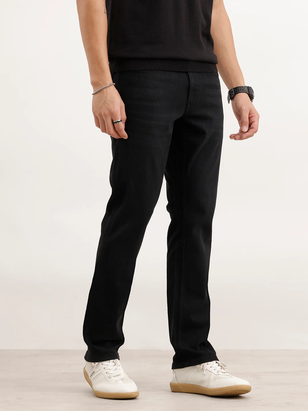 Straight Fit Solid Denim Jeans | Black - Image 4