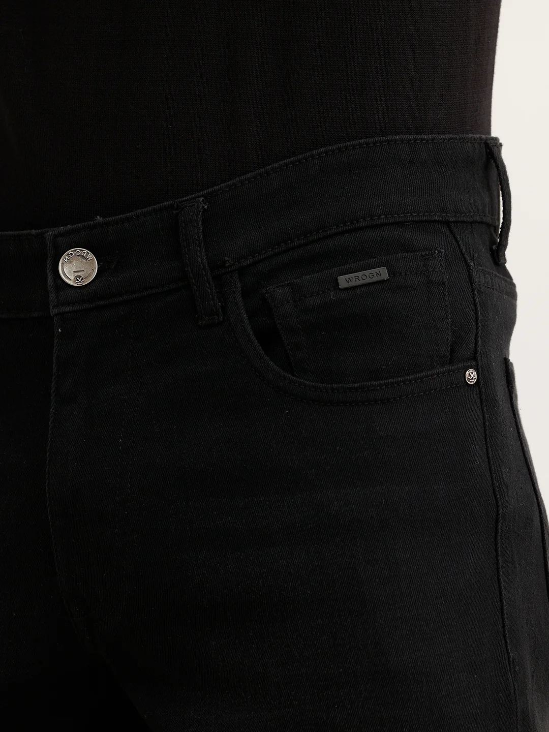 Straight Fit Solid Denim Jeans | Black - Image 5