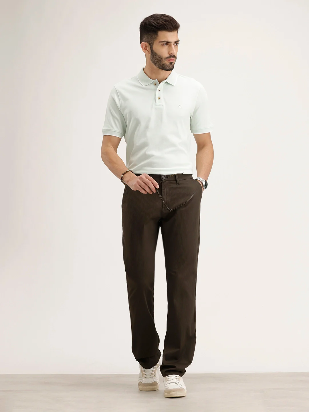 Straight Fit Herringbone Trouser | Olive - Image 2