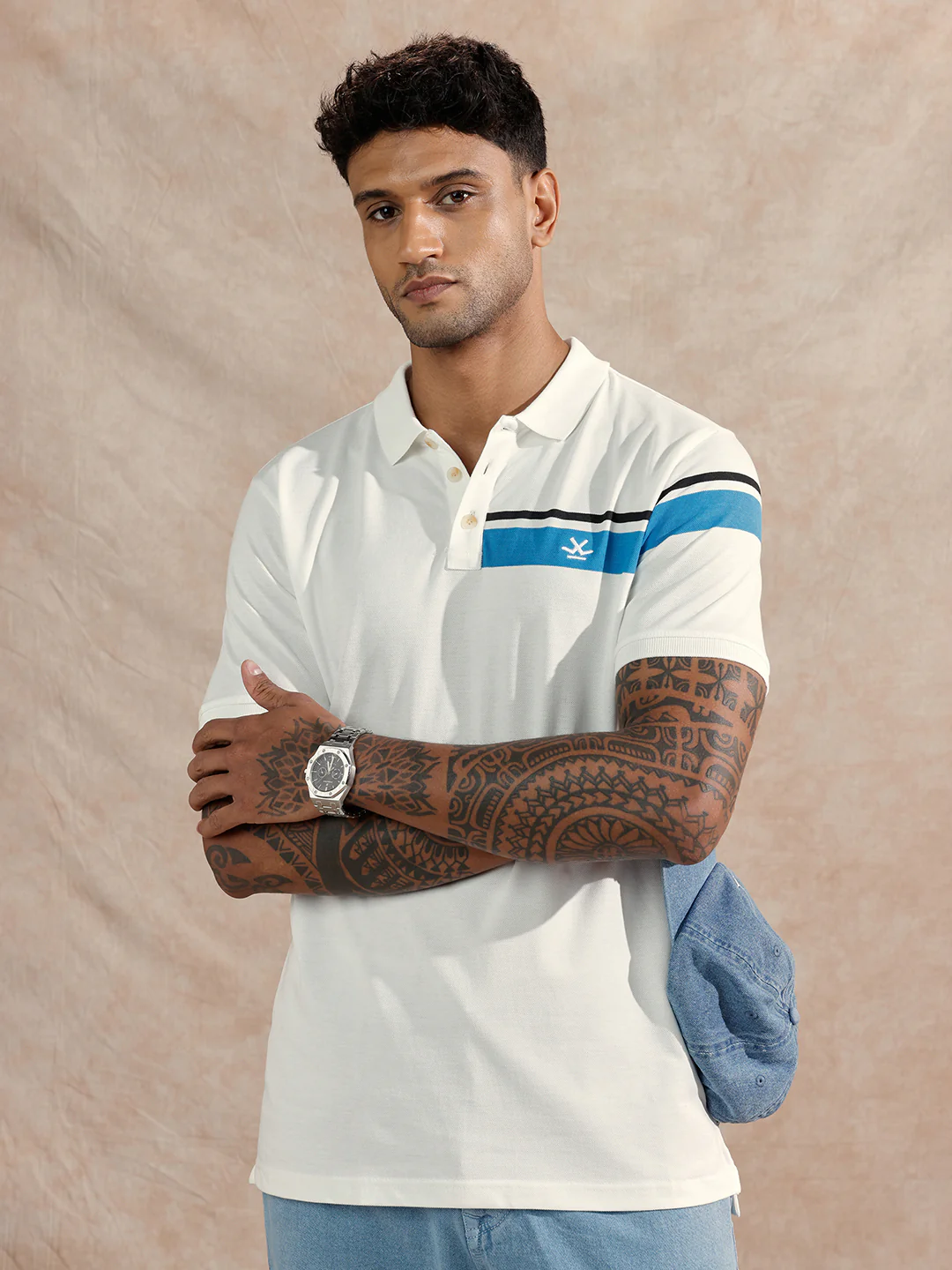 Striped Polo T-Shirt | White