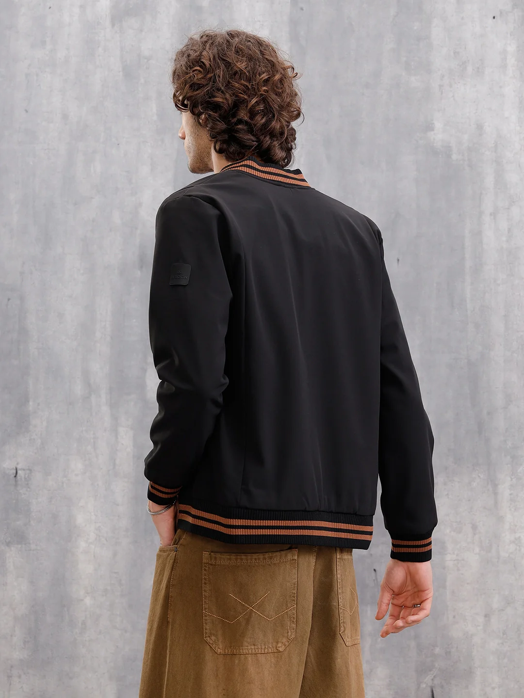 Striped Rib Slim Fit Bomber Jacket | Black - Image 3