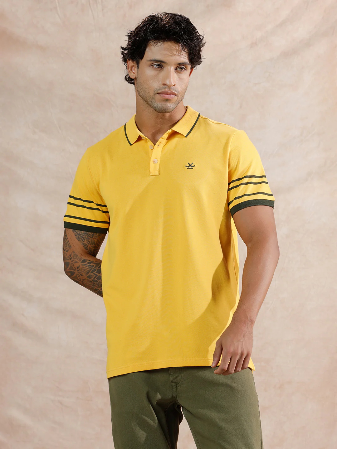 Striped Sleeve Polo T-Shirt | Yellow