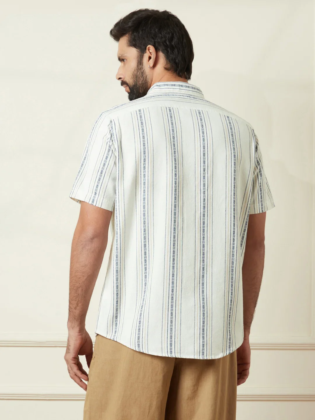 Textured Short Sleeve Striped Shirt | Off White - Image 3