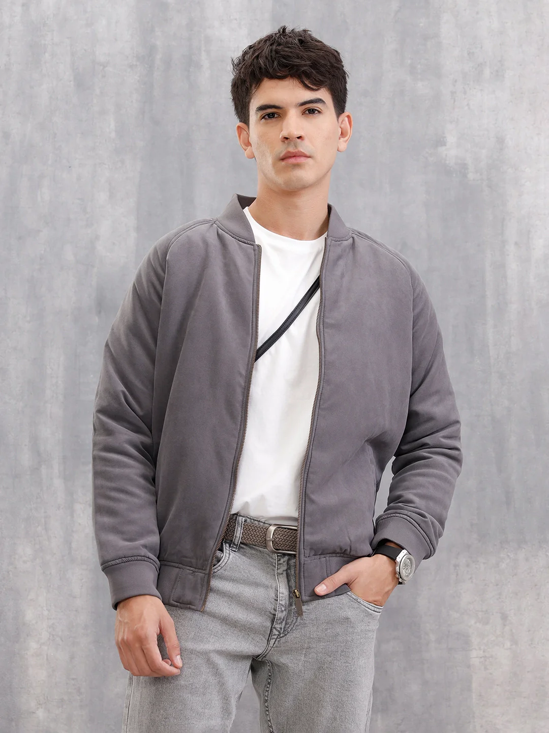 Suede Bomber Jacket I Grey