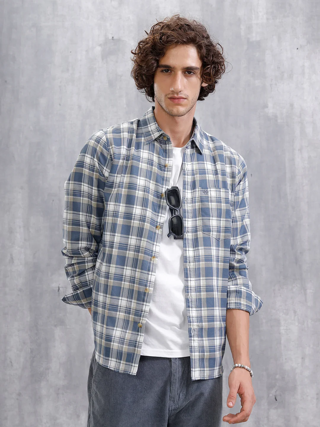Textured Checked Regular Fit Shirt | Blue