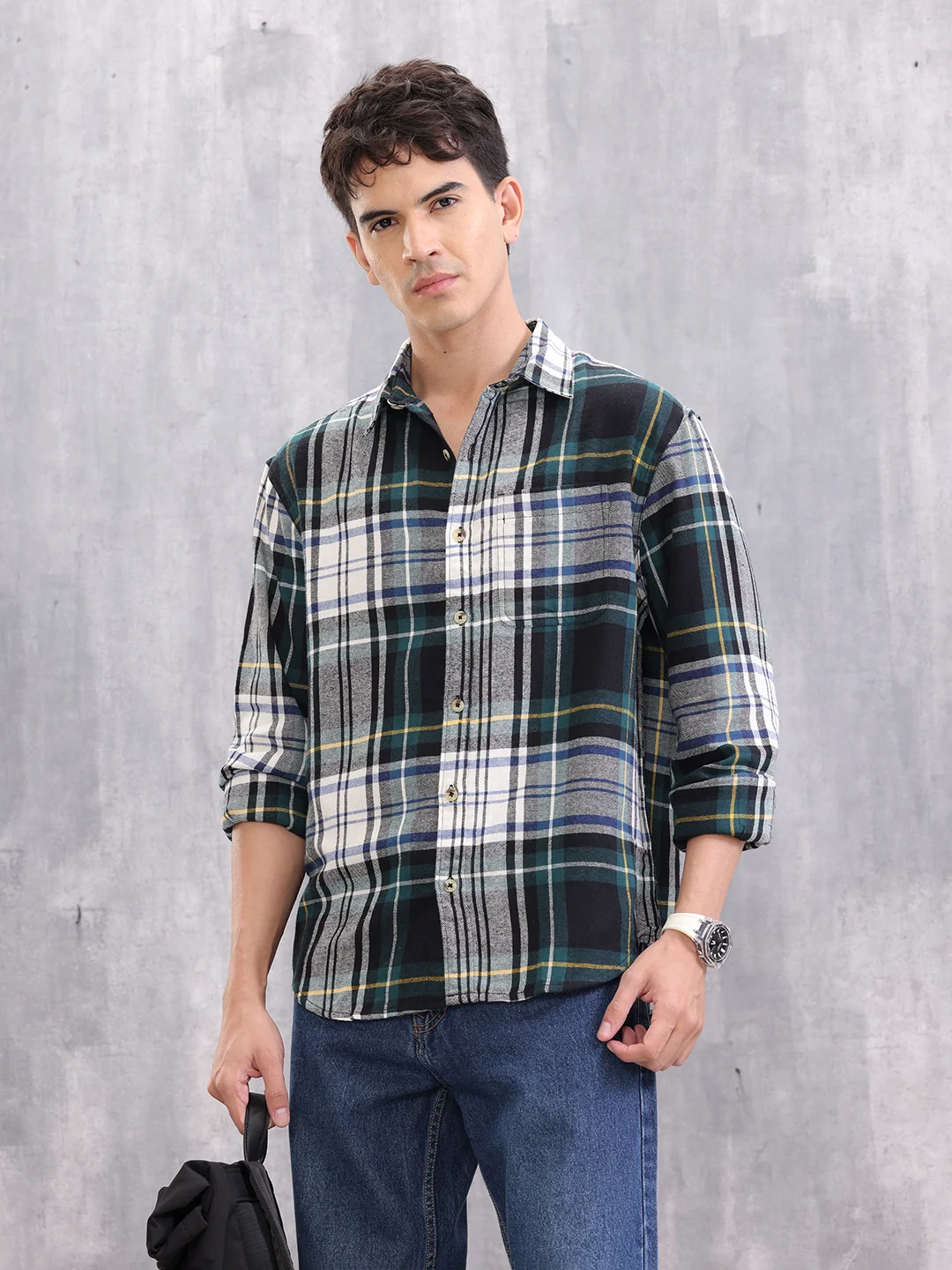 Textured Checkered Regular Fit Shirt | Green