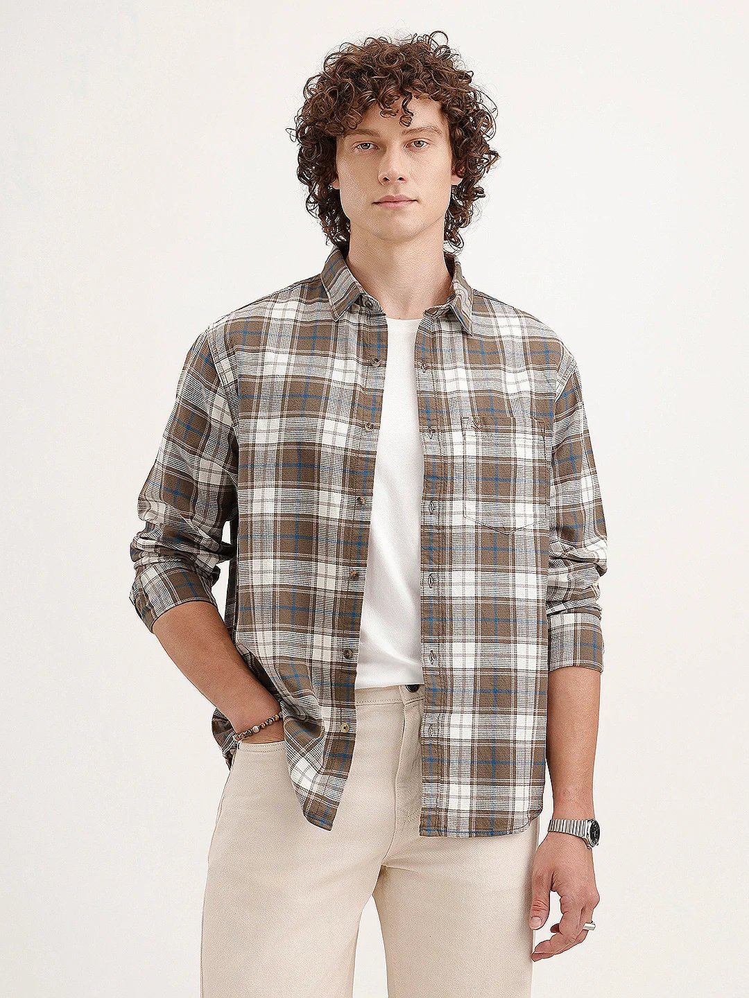 Textured Comfort Fit Checkered Shirt | Brown