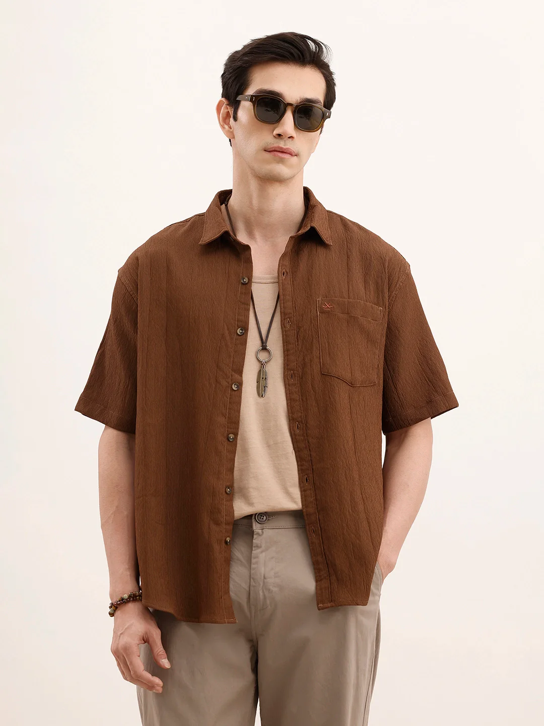 Comfort Fit Textured Shirt | Dark Khaki