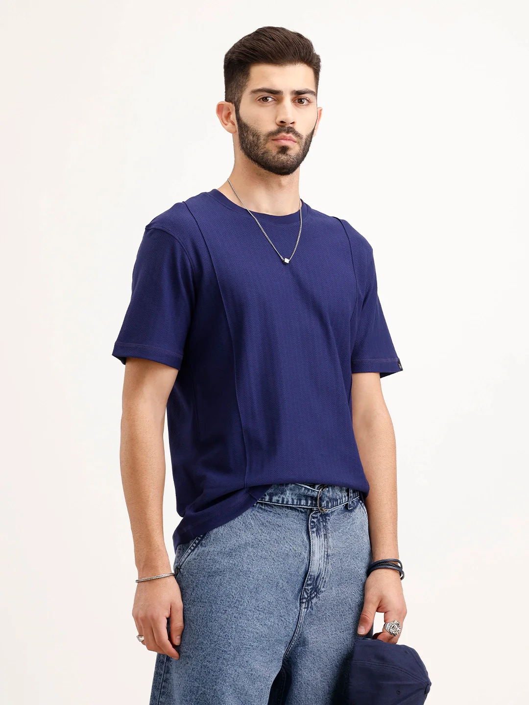 Textured Comfort Fit T-Shirt | Navy Blue