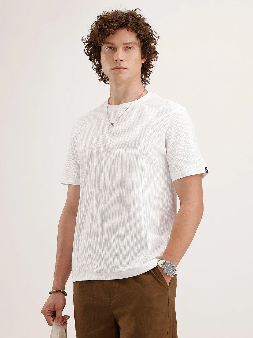 Textured Comfort Fit T-Shirt | White