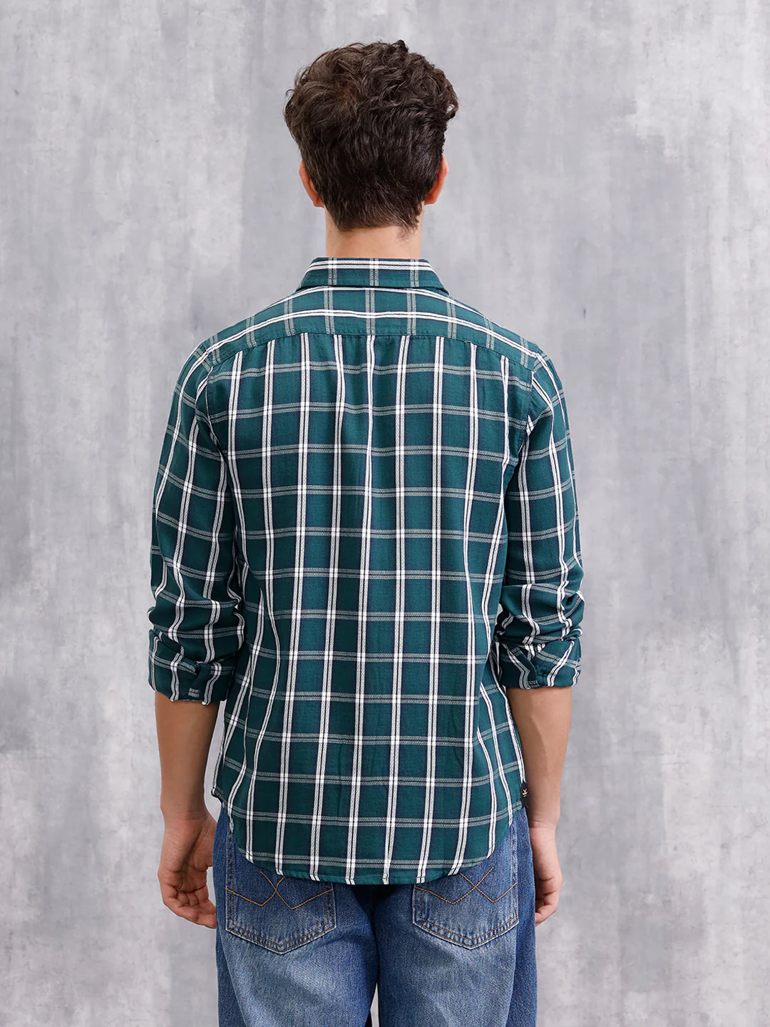 Textured Cotton Dobby Check Shirt | Green - Image 4
