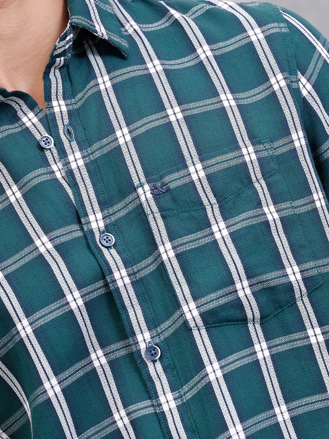 Textured Cotton Dobby Check Shirt | Green - Image 5