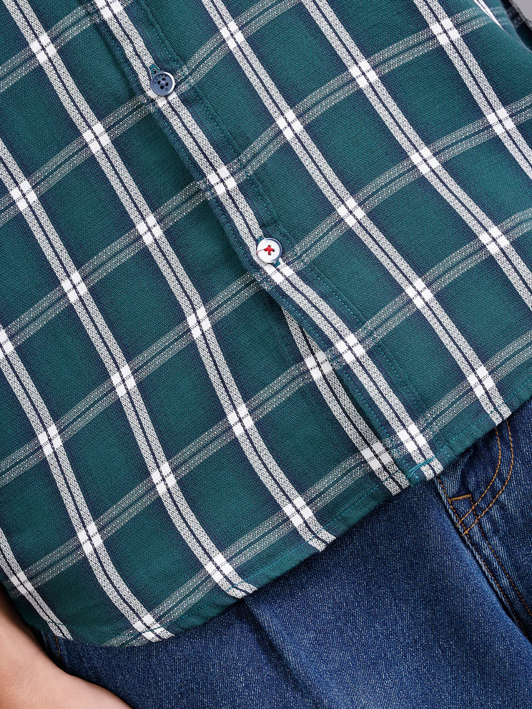 Textured Cotton Dobby Check Shirt | Green - Image 6