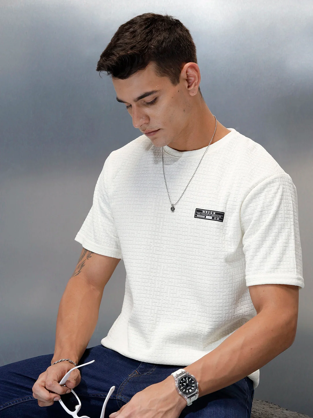 Textured Men's Casual Regular Fit T-Shirt | White