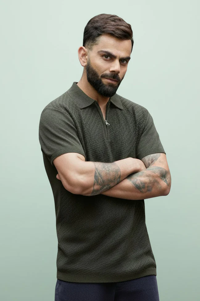 Textured Men's Casual Slim Fit Polo T-Shirt | Olive