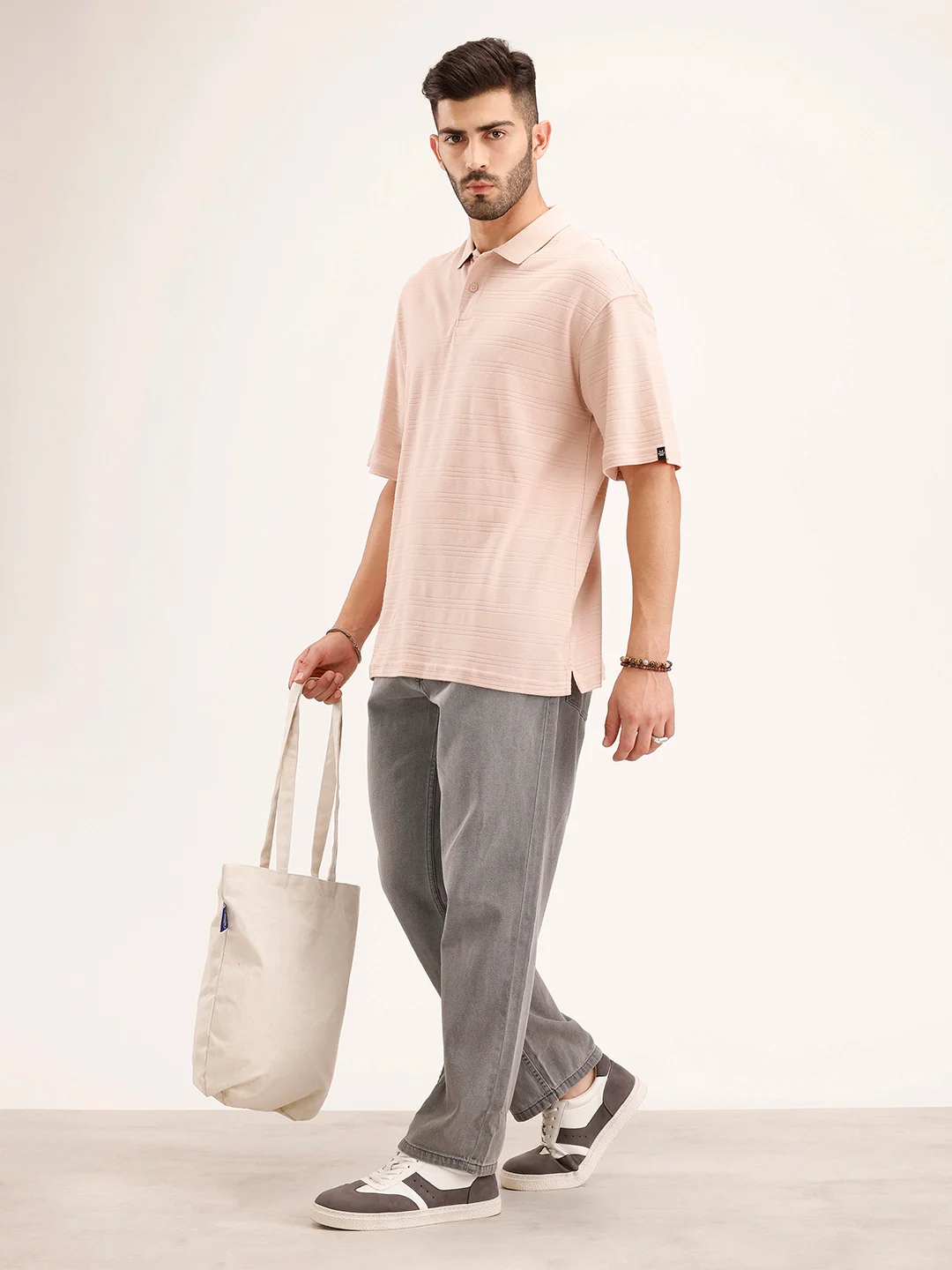 Textured Oversized Polo T-Shirt | Pink - Image 2