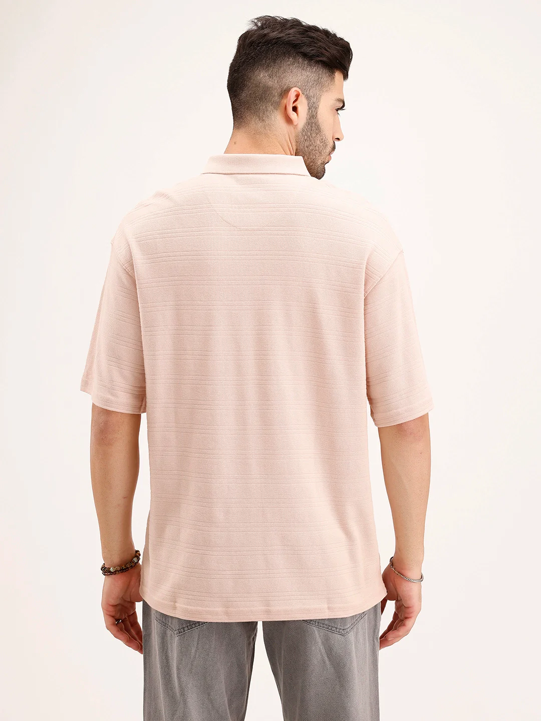 Textured Oversized Polo T-Shirt | Pink - Image 3