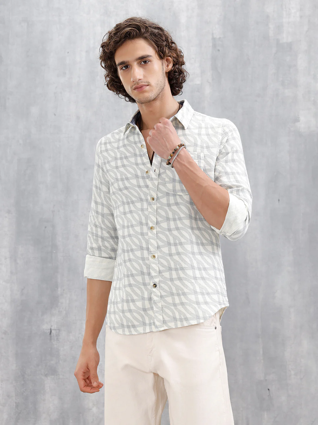 Textured Printed Slim Fit Shirt | Light Blue