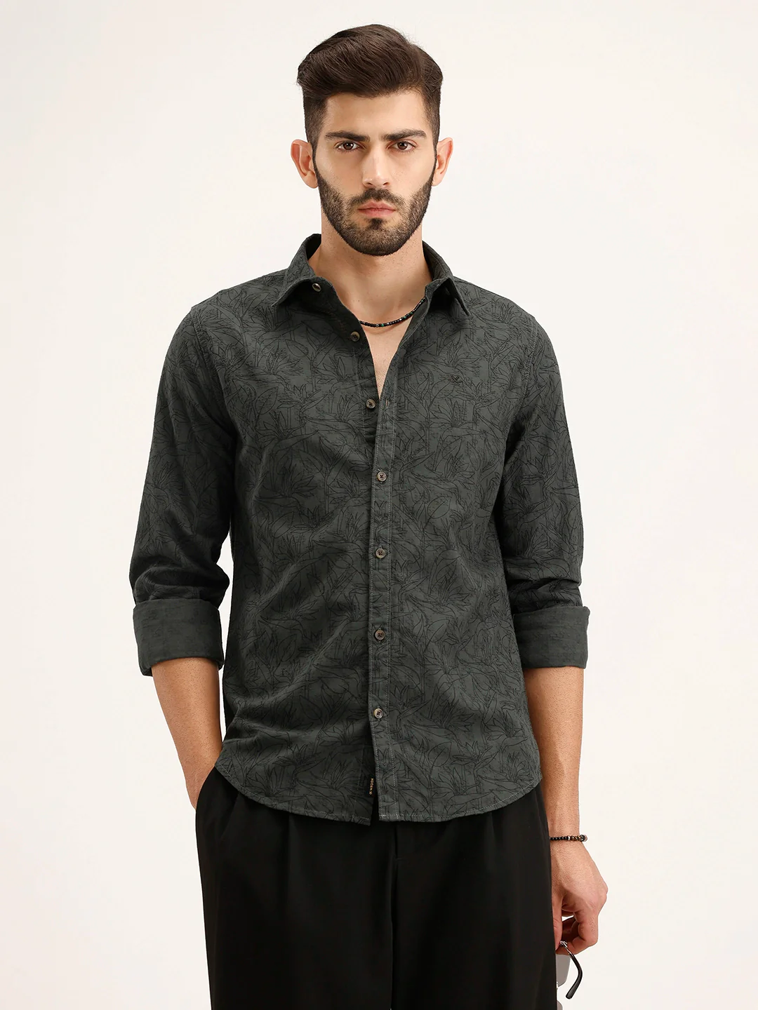 Textured Regular Fit Shirt | Dark Green