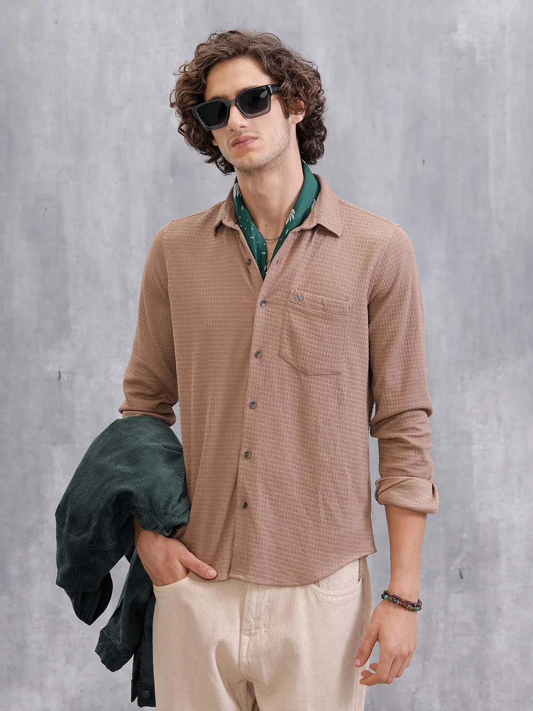 Textured Regular Fit Shirt | Khaki