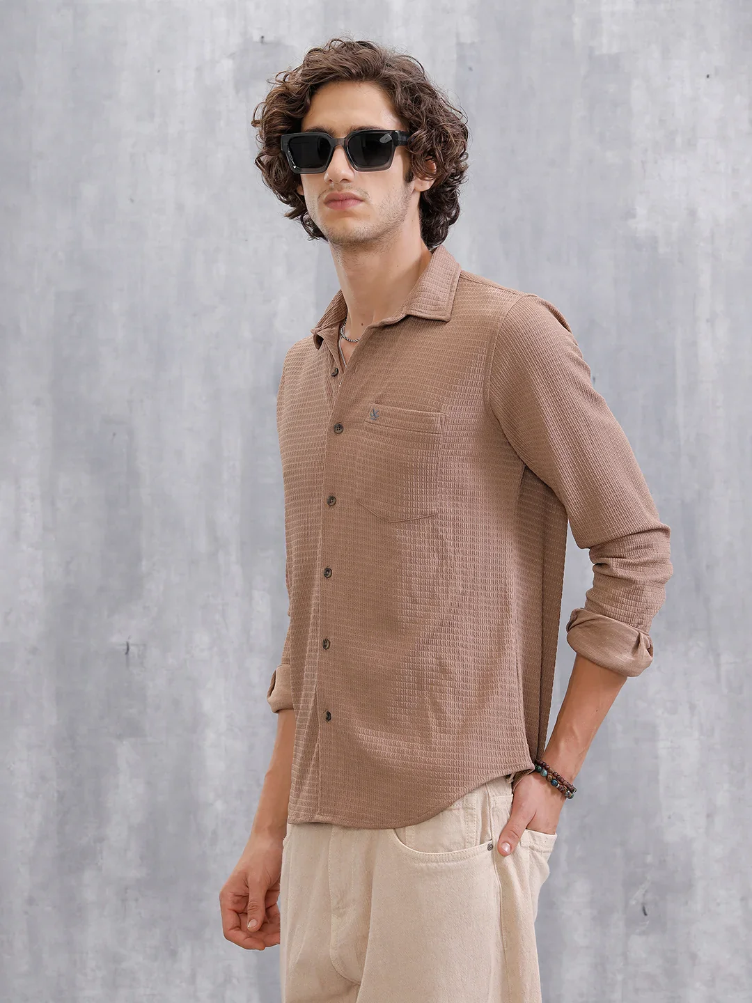 Textured Regular Fit Shirt | Khaki - Image 4
