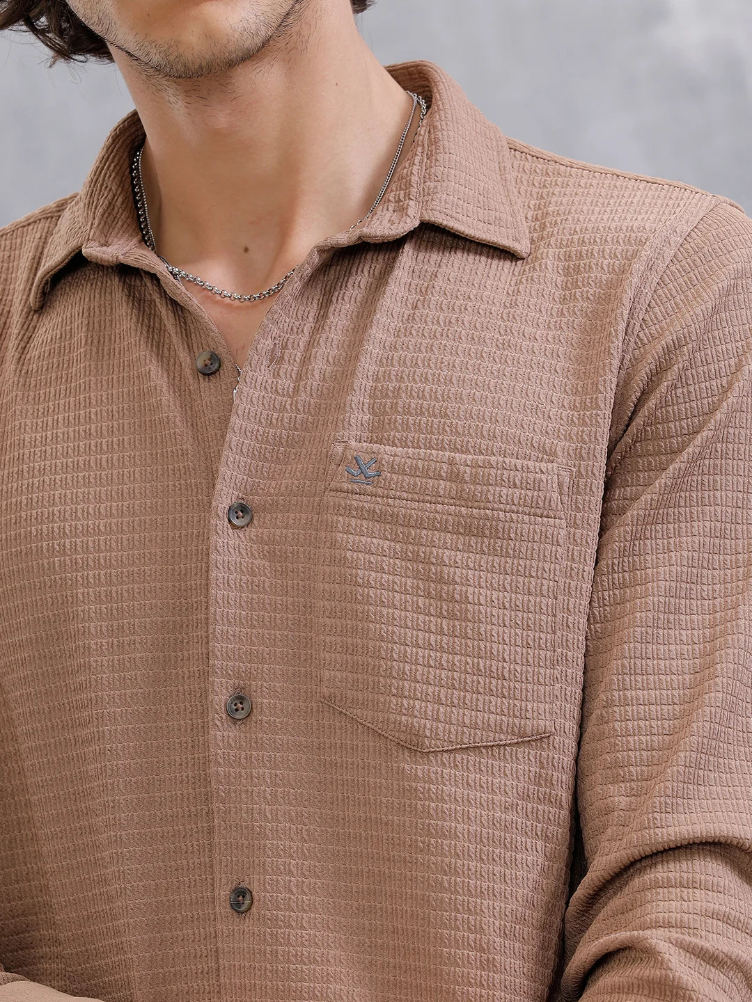 Textured Regular Fit Shirt | Khaki - Image 5