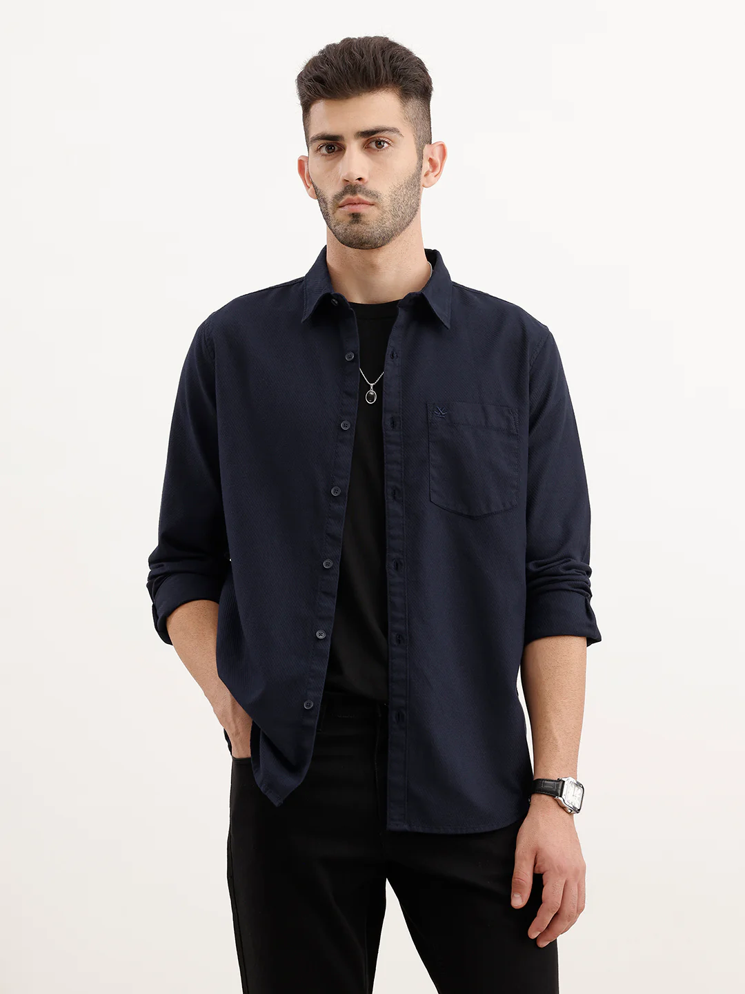 Textured Regular Fit Shirt | Navy Blue