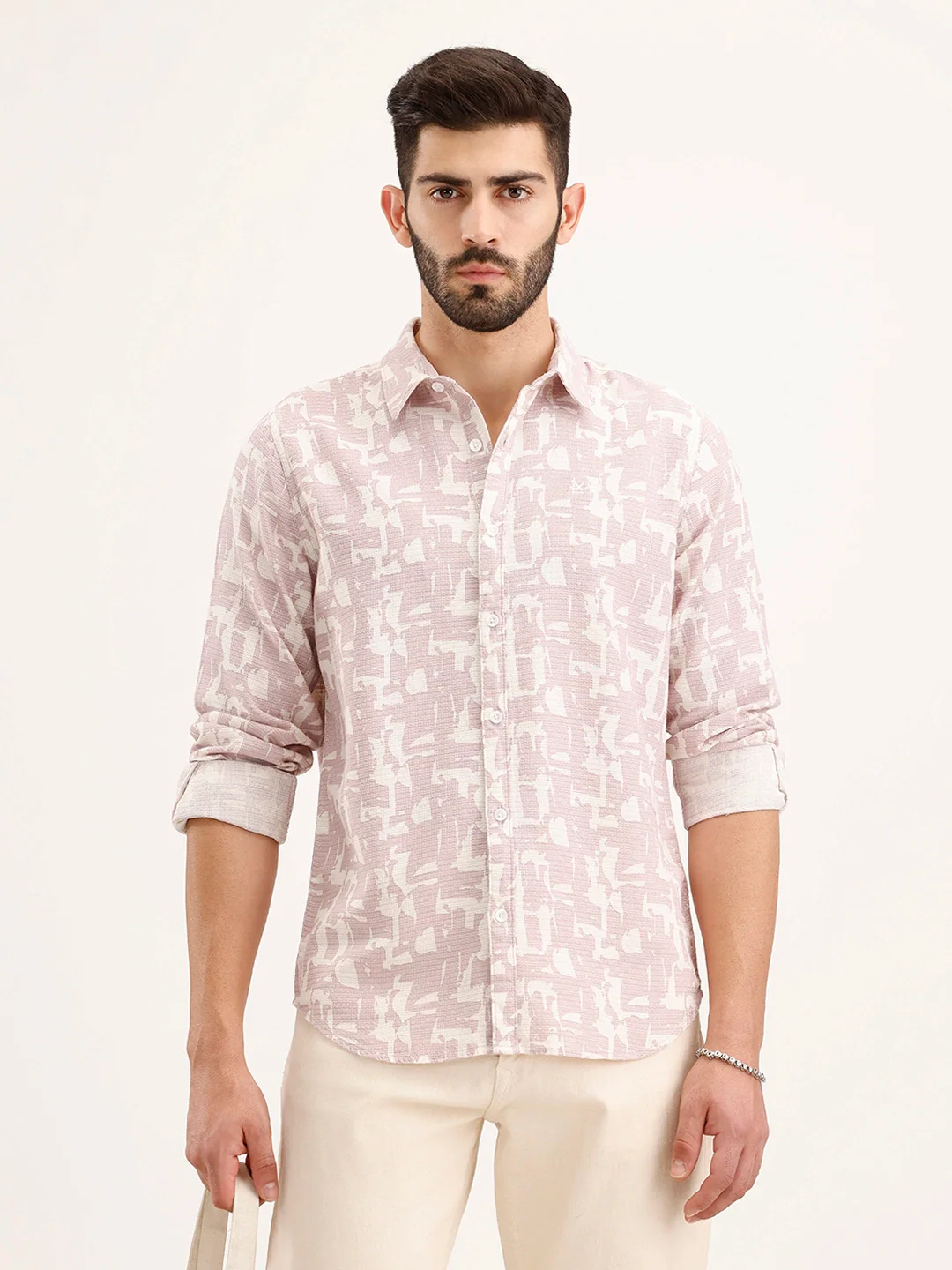 Textured Slim Fit AOP Shirt | Pink