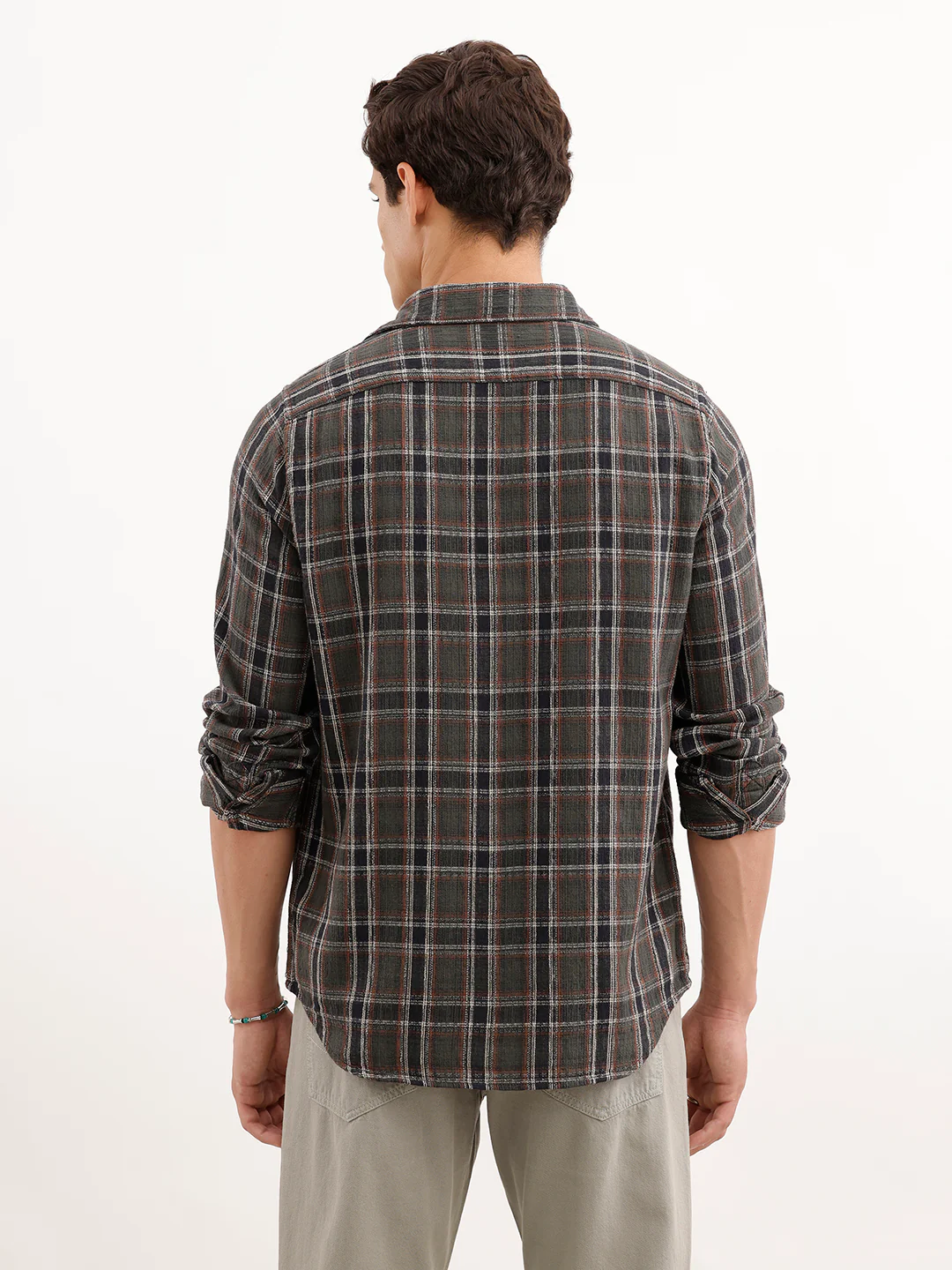 Textured Slim Fit Checekerd Shirt | Olive - Image 3
