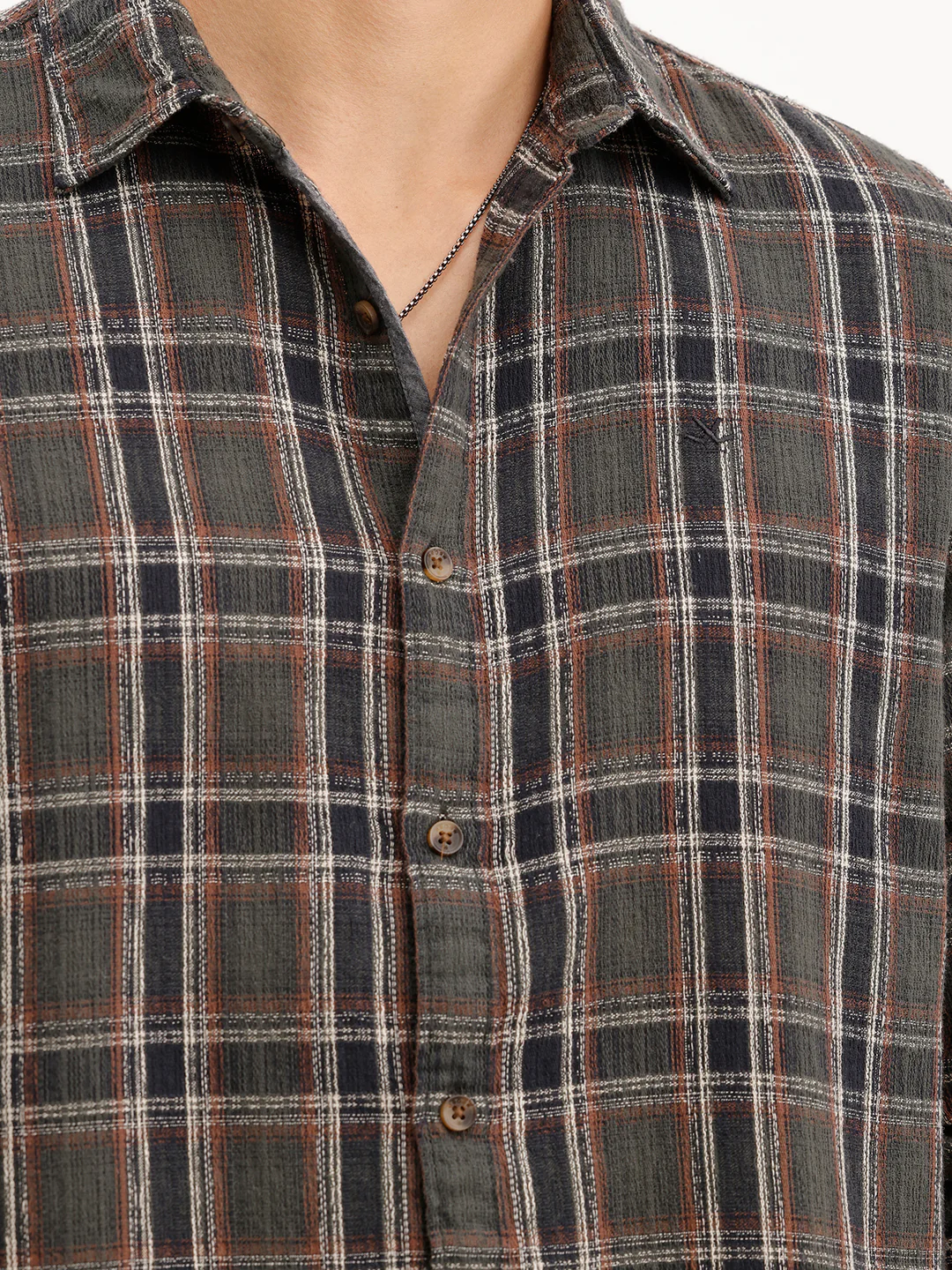 Textured Slim Fit Checekerd Shirt | Olive - Image 5