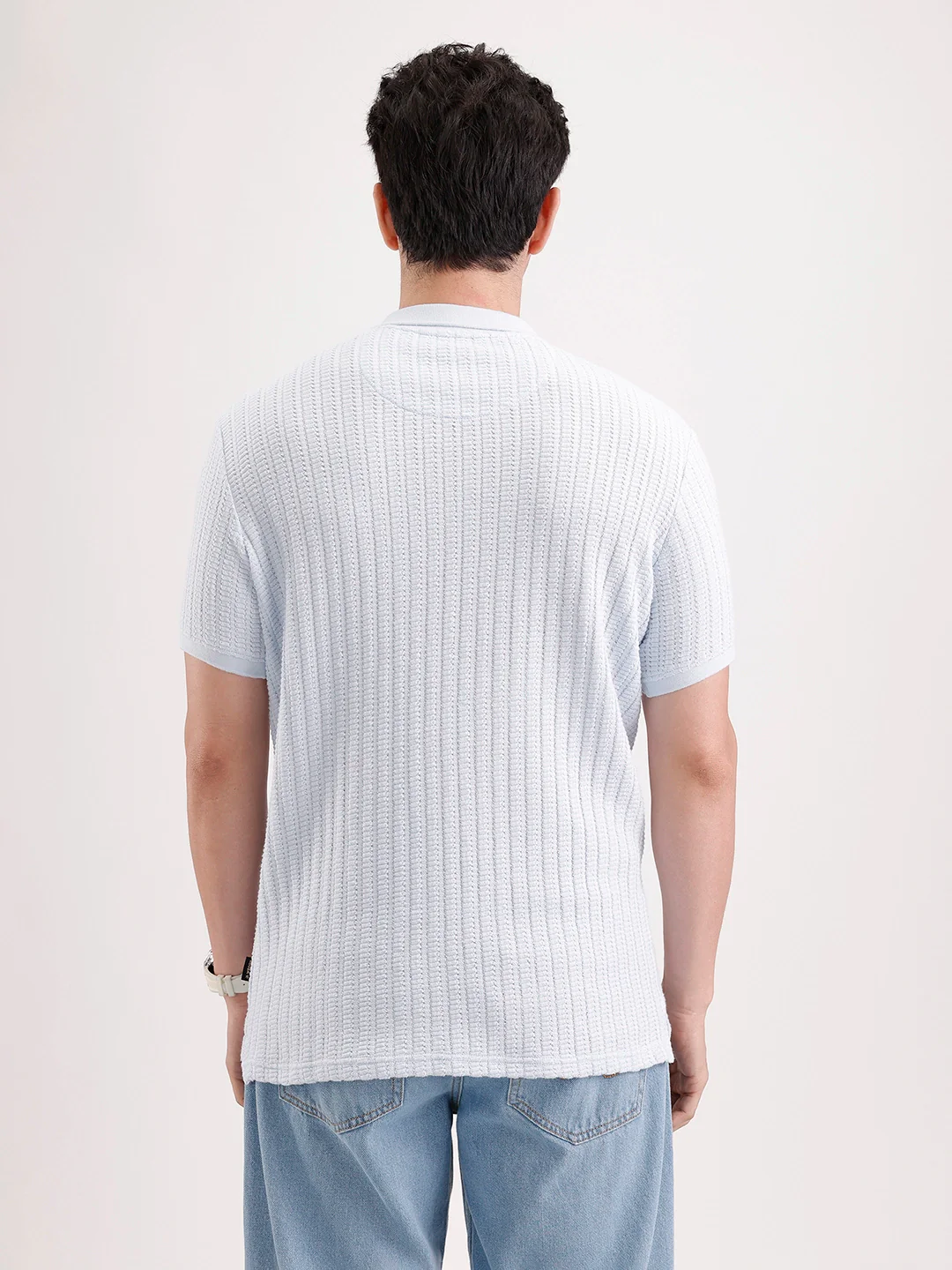 Textured Slim Fit Polo T-Shirt | Light Blue - Image 3
