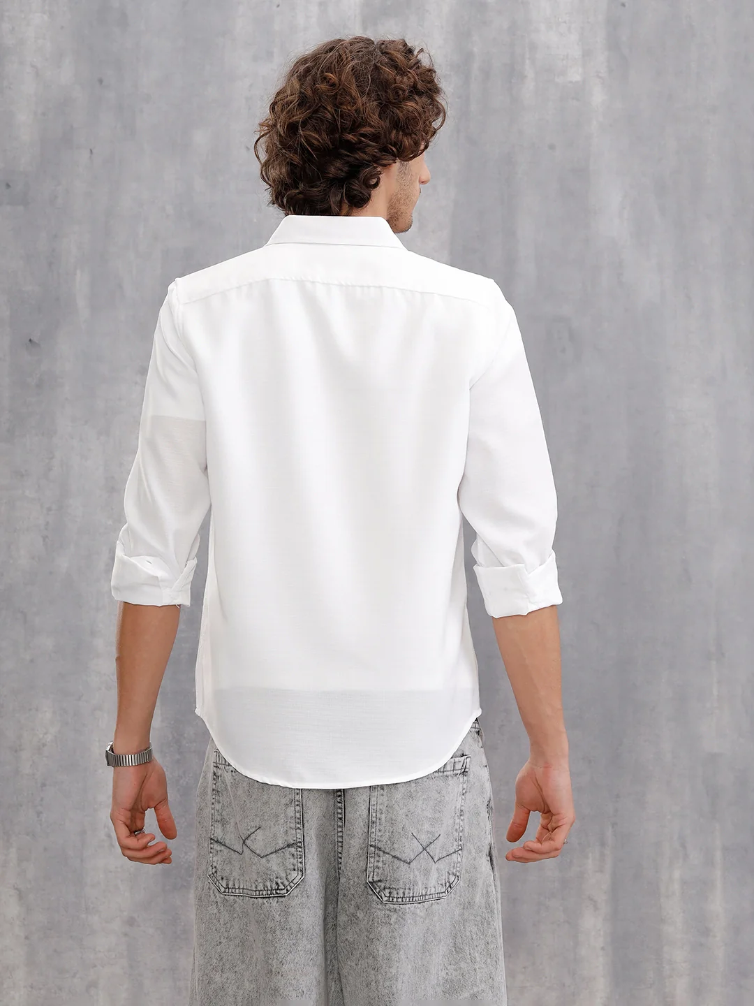 Textured Solid Shirt In Slim Fit | White - Image 3