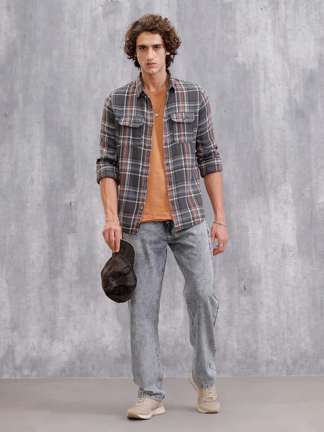 Textured Utility Check Shirt In Slim Fit | Dark Grey - Image 4