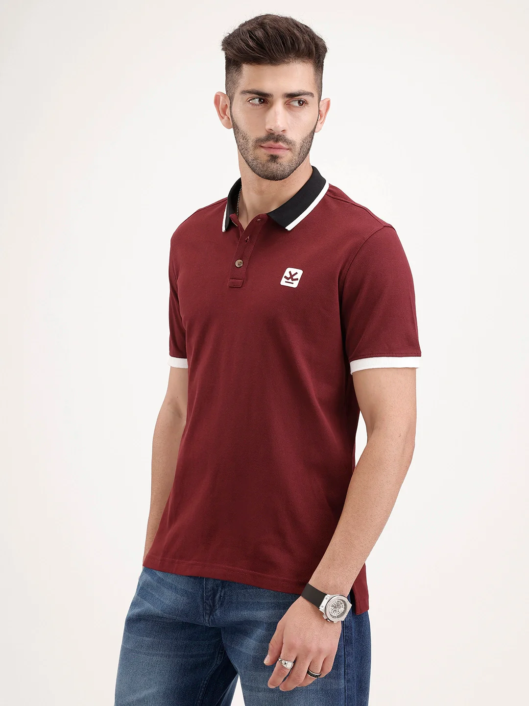 Tipping Collar Polo T-Shirt | Maroon - Image 4