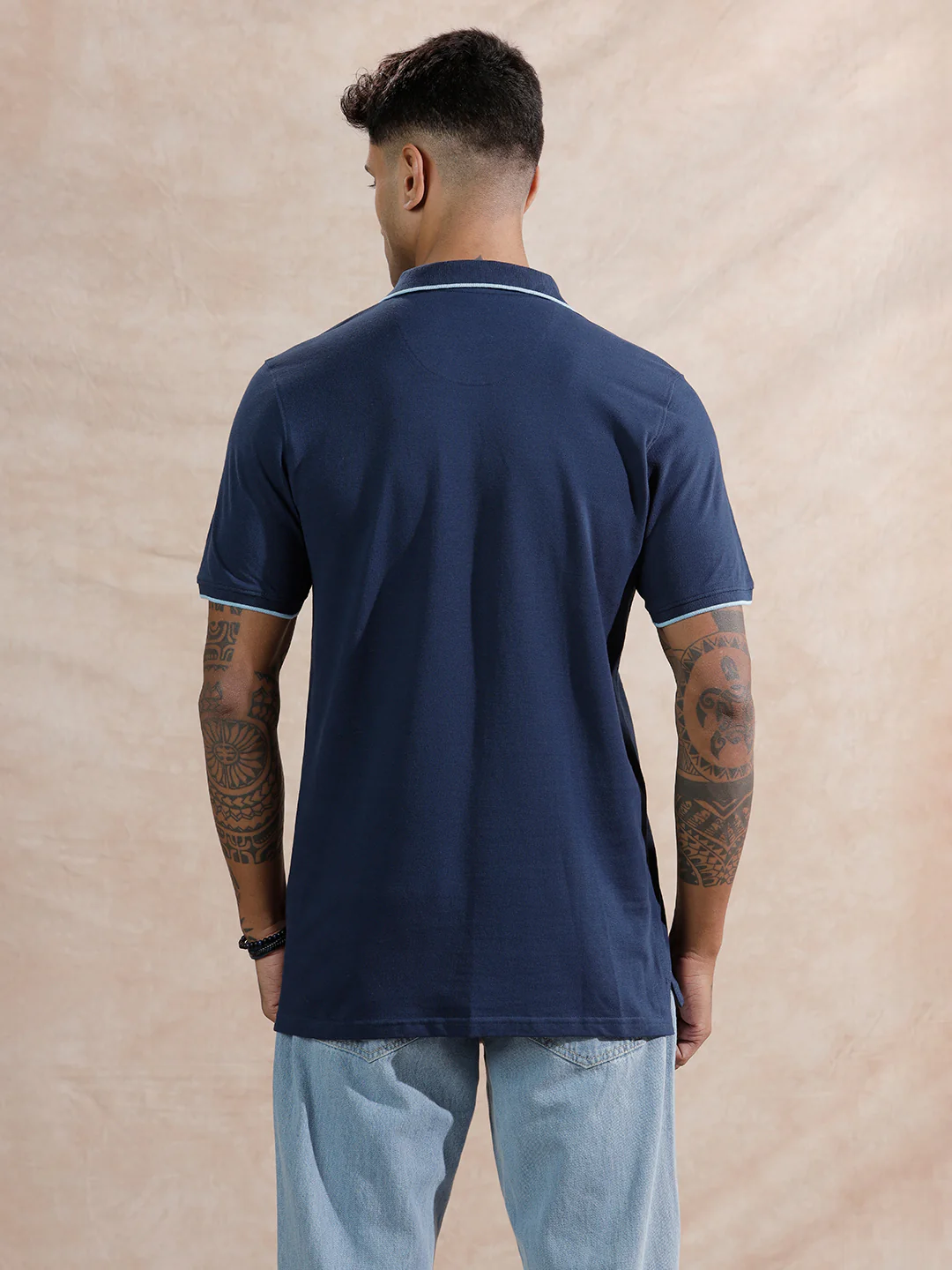 Tipping Collar Slim Fit Polo T-Shirt | Navy Blue - Image 3