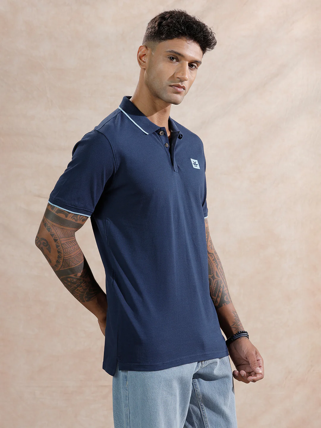 Tipping Collar Slim Fit Polo T-Shirt | Navy Blue - Image 4