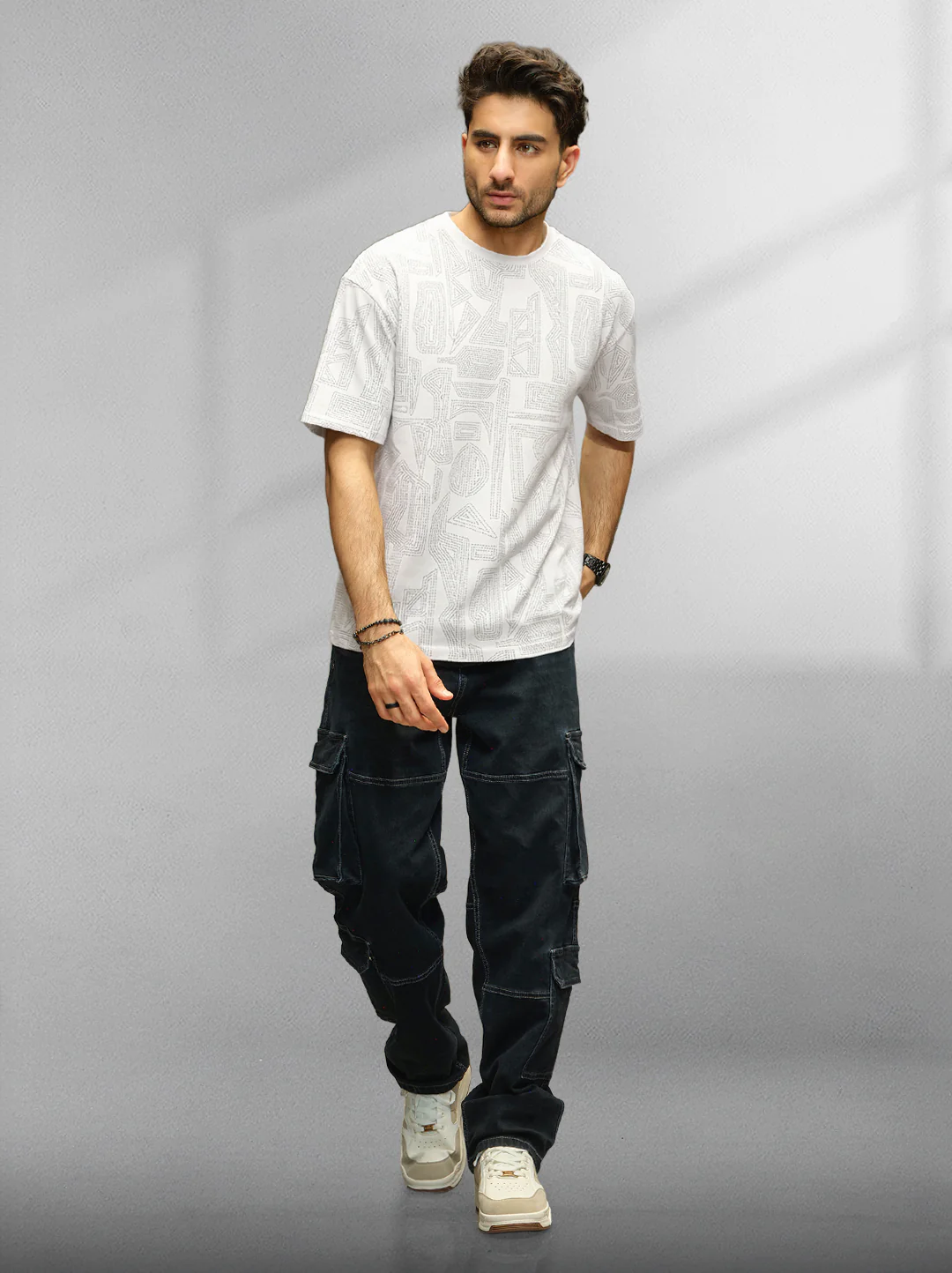 Tonal AOP Oversized T-Shirt | White - Image 2
