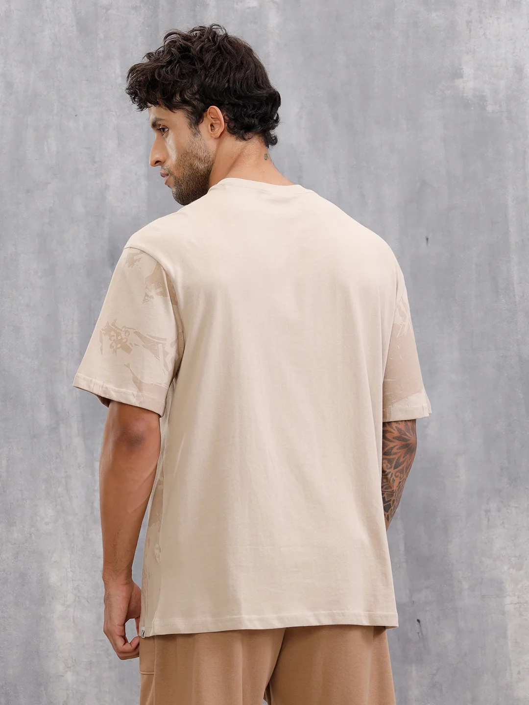 Tonal Aop Printed Oversized Fit T-shirt | Khaki - Image 3