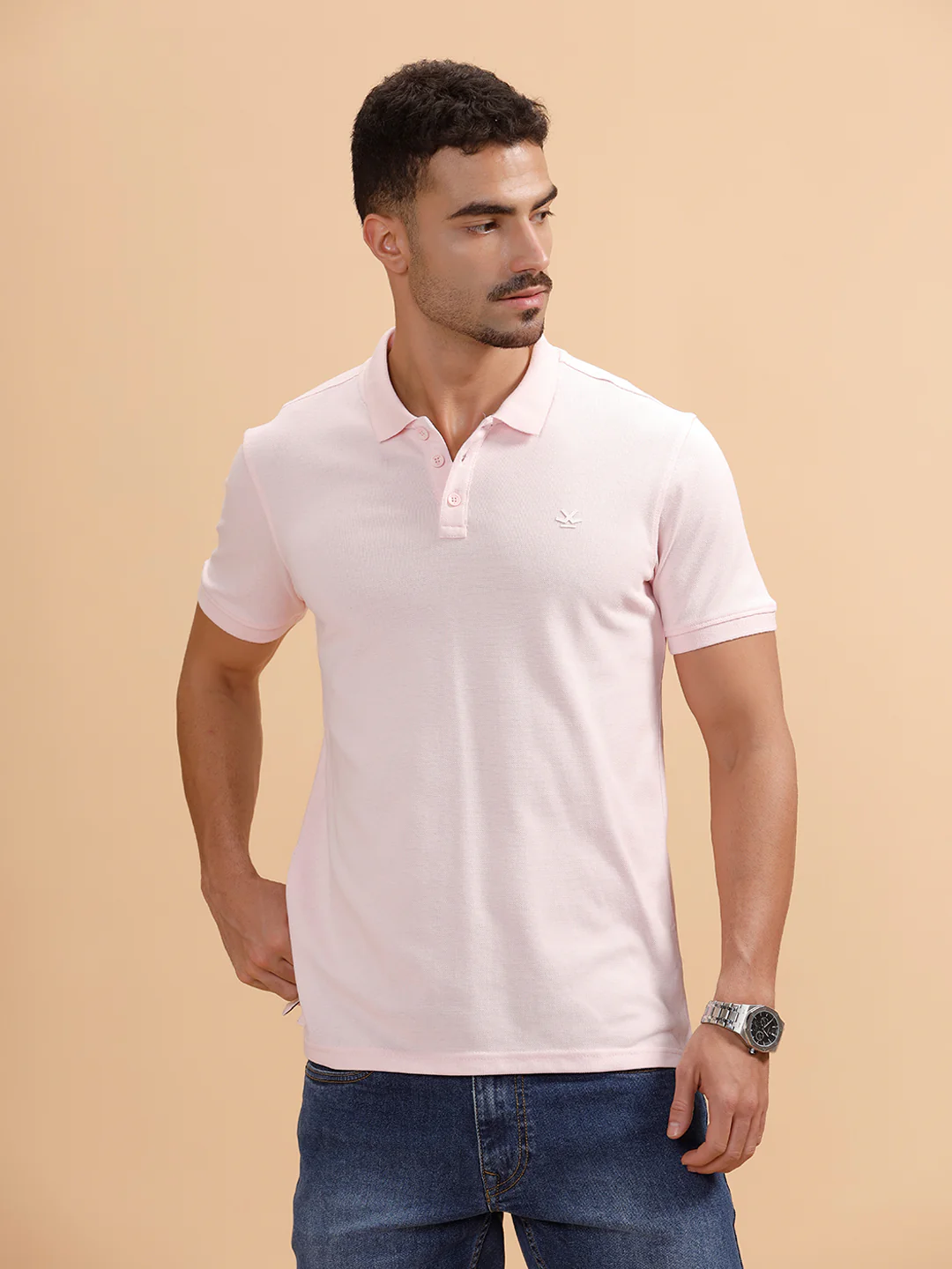 Tonal Logo Printed Slim Fit Polo T-Shirt I White