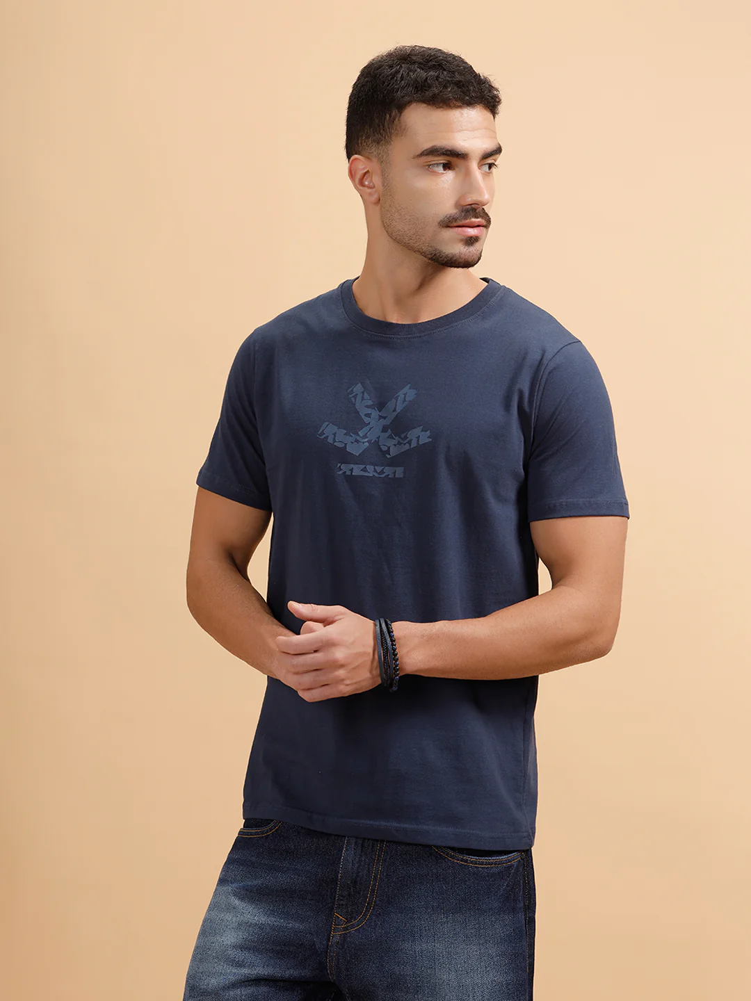Tonal Logo Printed Slim Fit T-Shirt | Navy