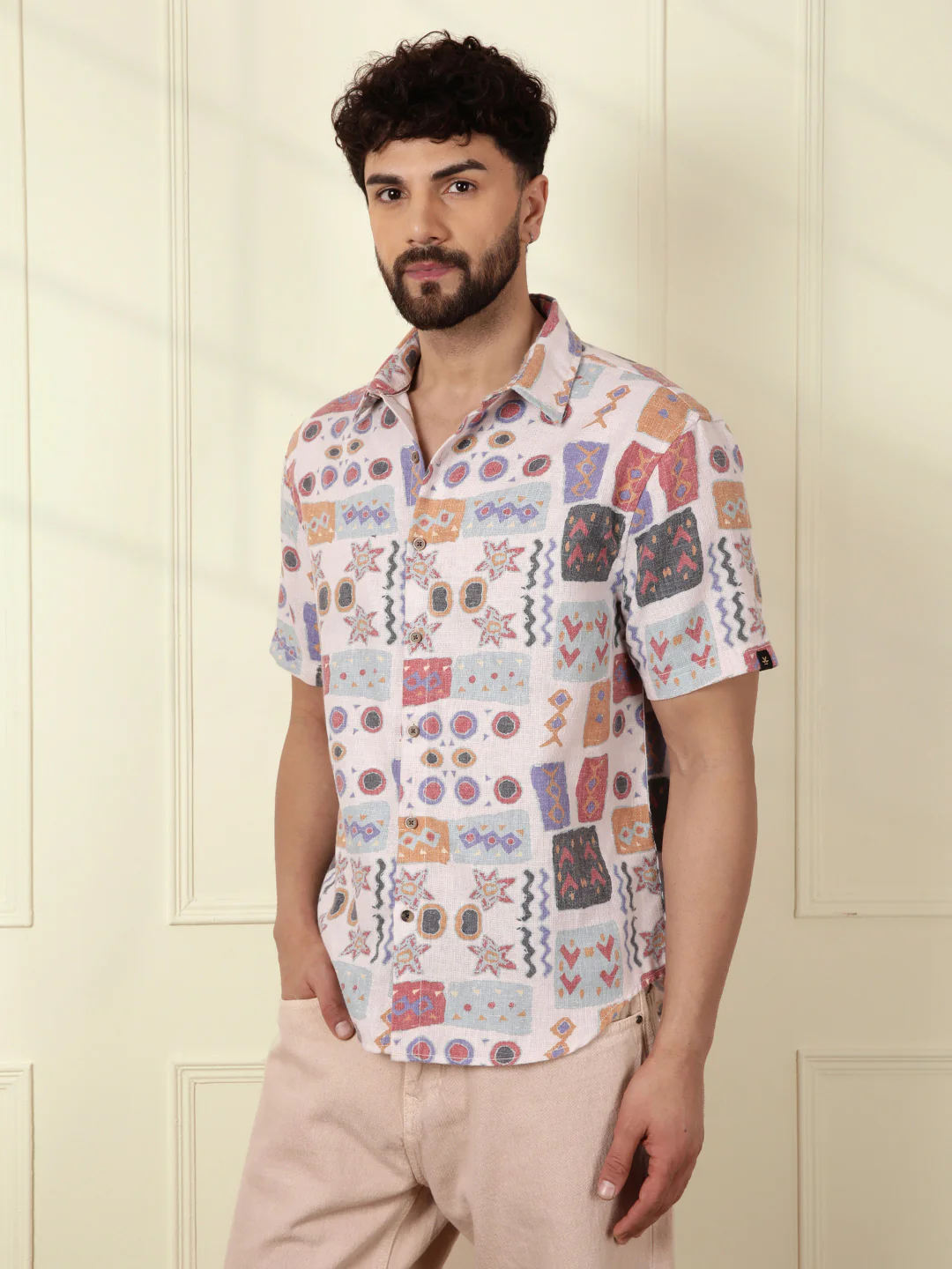 Abstract Printed Open Dobby Shirt | Multicolor - Image 3