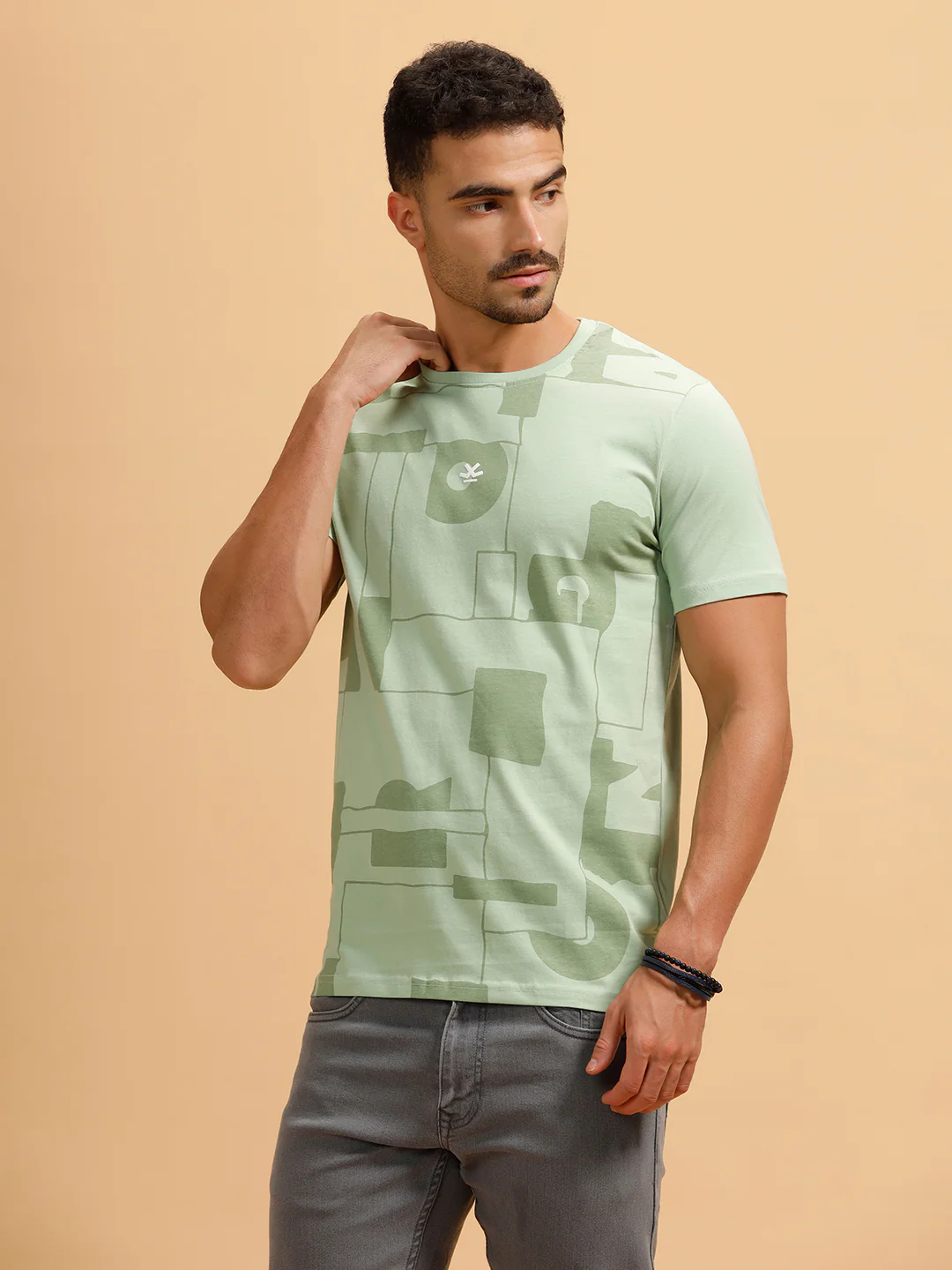 Typography Print Slim Fit T-Shirt | Light Green