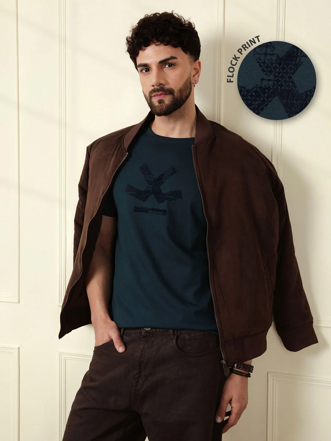 Flock Printed Tonal Logo T-Shirt | Teal