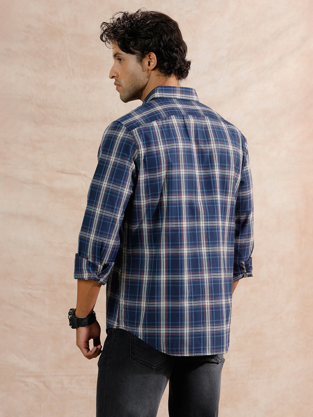 Variegated Checks Regular Fit Shirt | Navy Blue - Image 3