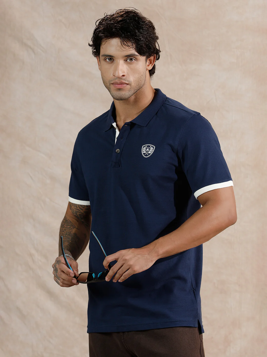 Varsity Crest Slim Fit Polo T-Shirt  | Navy Blue