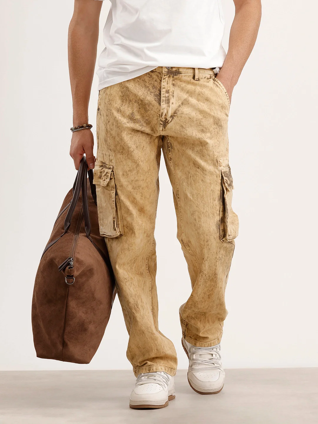Washed Anti Fit Cargo Jeans | Khaki