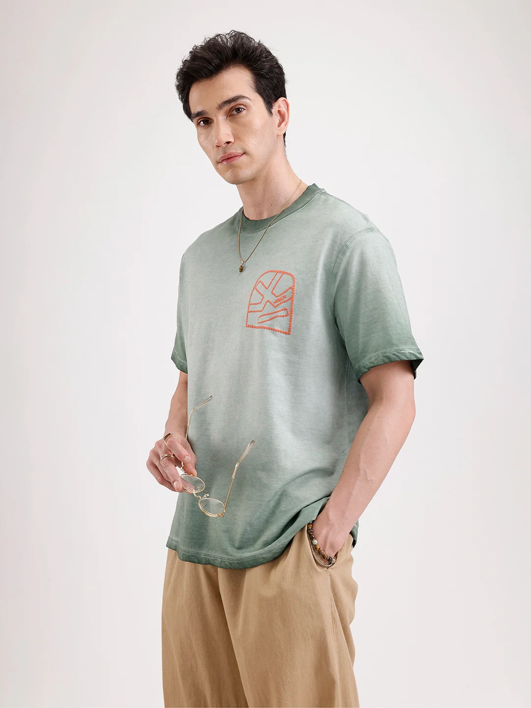 Washed Puff Printed Oversized T-Shirt | Olive
