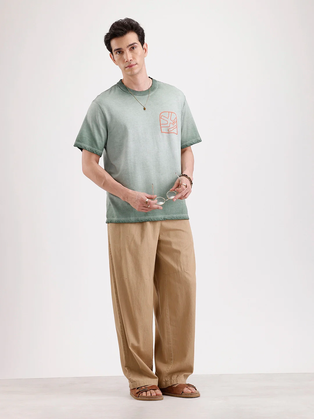 Washed Puff Printed Oversized T-Shirt | Olive - Image 2
